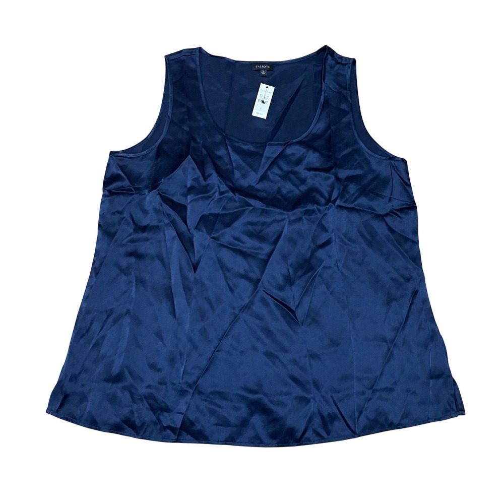 Talbots Women's 16 Navy Blue 100% Silk Sleeveless Scoop Neck Tank Top Shell NWT